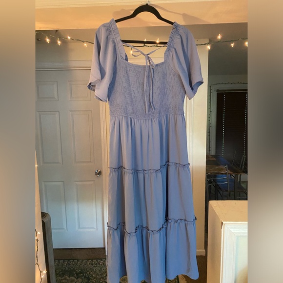 Smocked Blue Midi Dress - Picture 3 of 3